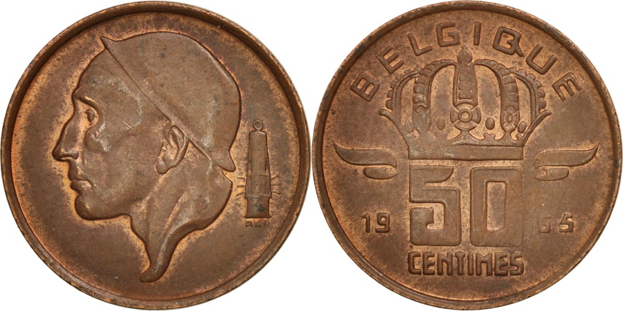 World Coins - Belgium, Baudouin I, 50 Centimes, 1965, , Bronze, KM:148.1