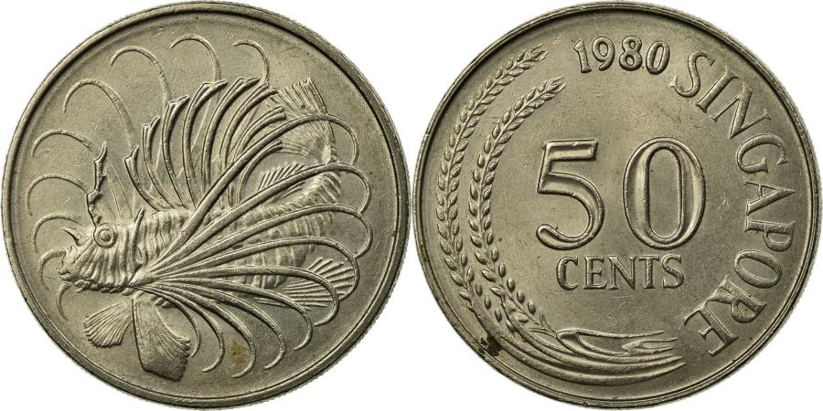 The Singapore Mint 50周年記念　美品 Coin, Singapore, 50 Cents, 1980, Singapore Mint, , Copper