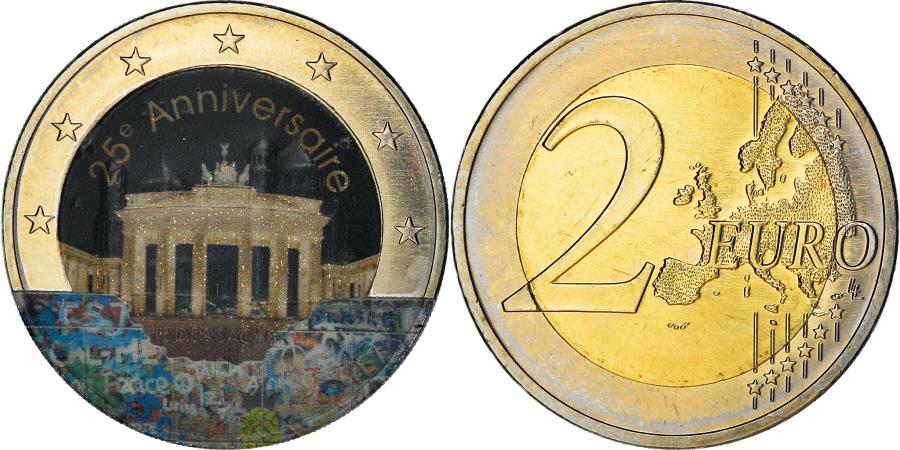Germany 2 Euro 25e Anniversaire Du Mur De Berlin Colourized