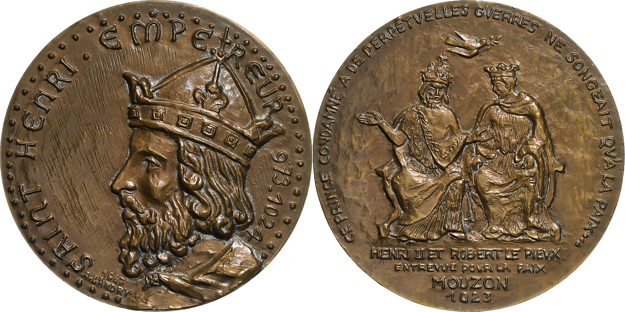 France, Medal, saint Henri empereur, 1973, Bronze, Landry