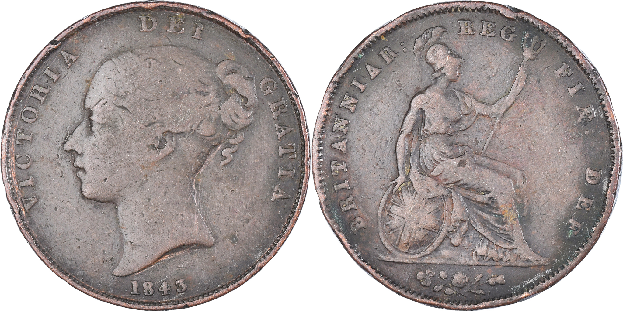 Coin, Great Britain, Victoria, Penny, 1843, OT, no colon after REG,