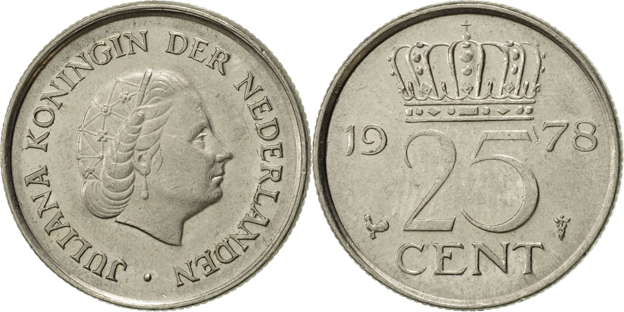 Netherlands, Juliana, 25 Cents, 1978, , Nickel, KM:183 | European