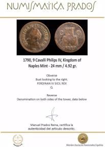 Ancient Coins - 1790, 9 Cavalli Philips IV, Kingdom of Naples Mint - 24 mm / 4.92 gr.