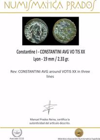 Ancient Coins - Constantine I - CONSTANTINI AVG VO TIS XX, Lyon - 19 mm / 2.33 gr.