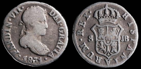 Ancient Coins - 1831, 1/2 Silver Real Fernando VII, Sevilla Mint - 15 mm / 1.48 gr.