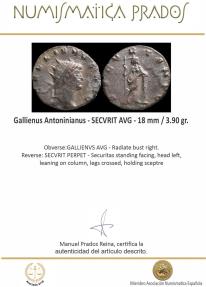 Ancient Coins - Gallienus Antoninianus - SECVRIT AVG - 18 mm / 3.90 gr.