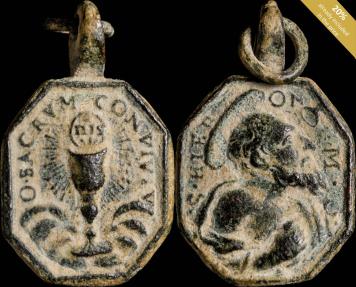Ancient Coins - Religious medal XVI-XVII centuries, S. Sacramento / S. Jerome - 25x16 mm.