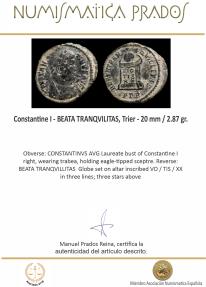 Ancient Coins - Constantine I - BEATA TRANQVILITAS, Trier - 20 mm / 2.87 gr.