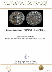 Ancient Coins - Gallienus Antoninianus - PIETAS AVG - 22 mm / 1.82 gr.