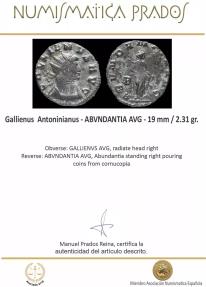 Ancient Coins - Gallienus Antoninianus - ABVNDANTIA AVG - 19 mm / 2.31 gr.