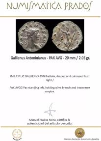 Ancient Coins - Gallienus Antoninianus - PAX AVG - 20 mm / 2.05 gr.
