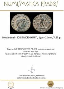 Ancient Coins - Constantine I - SOLI INVICTO COMITI, Lyon - 22 mm / 4.67 gr.