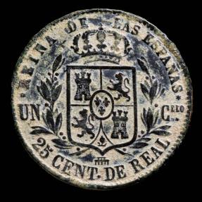 Ancient Coins - 1856, 25 Centimos Escudo Isabel II, Segovia Mint - 27 mm / 9.44 gr.