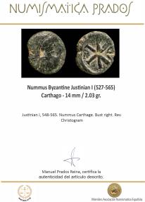 Ancient Coins - Nummus Byzantine Justinian I (527-565), Carthago - 14 mm / 2.03 gr.