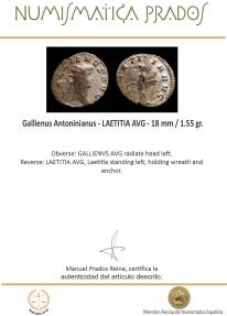 Ancient Coins - Gallienus Antoninianus - LAETITIA AVG - 18 mm / 1.55 gr.