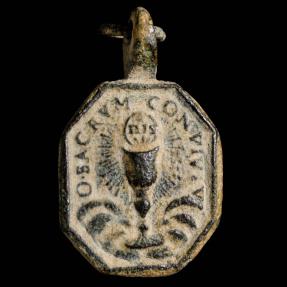 Ancient Coins - Religious medal XVI-XVII centuries, S. Sacramento / S. Jerome - 25x16 mm.