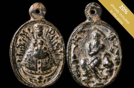 Ancient Coins - Religious medal XVI-XVII centuries, V.Guadalupe / S.Jeronimo - 24x16 mm.