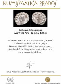 Ancient Coins - Gallienus Antoninianus - AEQVITAS AVG - 20 mm / 2,04 gr.