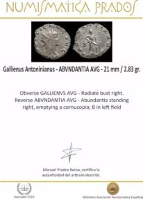 Ancient Coins - Gallienus Antoninianus - ABVNDANTIA AVG - 17 mm / 2.23 gr.