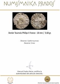 Ancient Coins - Denier Tournois Philips II France - 18 mm / 0.68 gr.