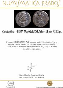 Ancient Coins - Constantine I - BEATA TRANQVILITAS, Trier - 18 mm / 3.52 gr.