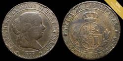 World Coins - 1868, 2 Centimos de Escudo Isabel II, Sevilla Mint - 32 mm / 11.49 gr.