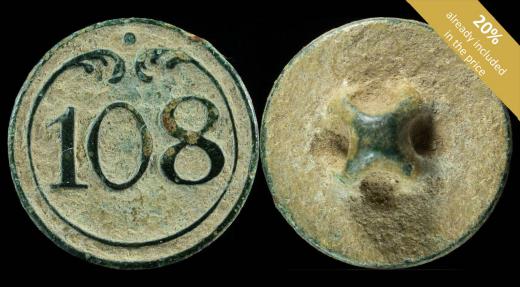 Ancient Coins - Button French army, Regiment 108, Napoleonic wars, 16 mm.