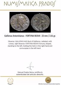 Ancient Coins - Gallienus Antoninianus - FORTVNA REDVX - 23 mm / 2.61 gr.