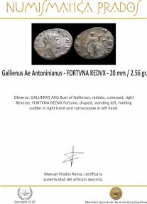 Ancient Coins - Gallienus Ae Antoninianus - FORTVNA REDVX - 20 mm / 2.56 gr.