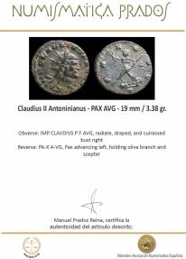 Ancient Coins - Claudius II Antoninianus - PAX AVG - 19 mm / 3.38 gr.