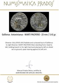 Ancient Coins - Gallienus Antoninianus - MARTI PACIFERO - 23 mm / 3.41 gr.