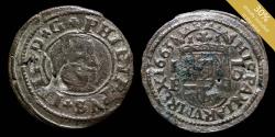 Ancient Coins - 1663, 16 Maravedis Philip IV, Burgos Mint. (Resello) - 25 mm / 2,8 gr