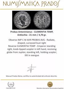 Ancient Coins - Probus Antoninianus - CLEMENTIA TEMP, Antiochia - 21 mm / 4,70 gr.