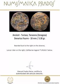 Ancient Coins - Ancient - Turiaso, Tarazona (Zaragoza) Denarius Fourre - 18 mm / 3.30 gr.