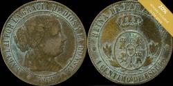 World Coins - 1866, 1 Centimos de Escudo Isabel II, Barcelona Mint (sin OM) - 18 mm / 2.48 gr.