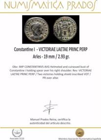 Ancient Coins - Constantine I - VICTORIAE LAETAE PRINC PERP, Arles - 19 mm / 2.93 gr.