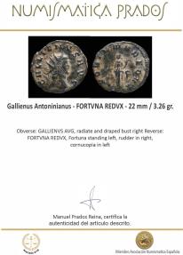 Ancient Coins - Gallienus Antoninianus - FORTVNA REDVX - 22 mm / 3.26 gr.