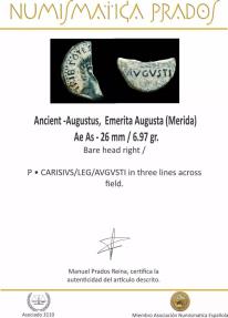 Ancient Coins - Ancient -Augustus, Emerita Augusta (Merida) Ae As - 26 mm / 6.97 gr.
