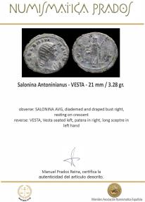 Ancient Coins - Salonina Antoninianus - VESTA - 21 mm / 3.28 gr.