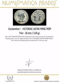 Ancient Coins - Constantine I - VICTORIAE LAETAE PRINC PERP, Trier - 18 mm / 3.03 gr.