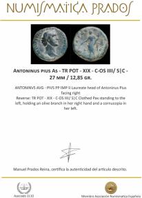 Ancient Coins - Antoninus pius As - TR POT - XIX - C-OS IIII/ S|C - 27 mm / 12,85 gr.