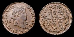 Ancient Coins - 1827, 2 Maravedis Ferdinand VII, Segovia Mint - 19 mm / 2,43 gr.