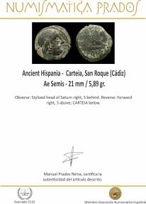 Ancient Coins - Ancient Hispania - Carteia, San Roque (Cádiz) Ae Semis - 21 mm / 5,89 gr.
