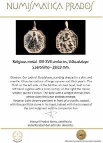 Ancient Coins - Religious medal XVI-XVII centuries, V.Guadalupe / S.Jeronimo - 29x19 mm.