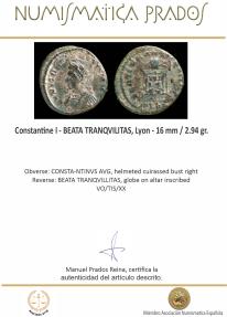 Ancient Coins - Constantine I - BEATA TRANQVILITAS, Lyon - 16 mm / 2.94 gr.