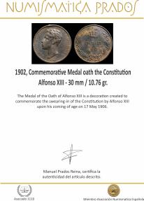 Ancient Coins - 1902, Commemorative Medal oath the Constitution Alfonso XIII - 30 mm / 10.76 gr.