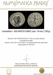 Ancient Coins - Constantine I - SOLI INVICTO COMITI, Lyon - 24 mm / 3.95 gr.