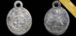 World Coins - 18th century silver religious medal, V de Nieva / Dominican Shield - 21x14 mm.