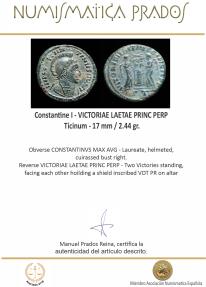 Ancient Coins - Constantine I - VICTORIAE LAETAE PRINC PERP, Ticinum - 17 mm / 2.44 gr.