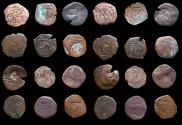 World Coins - 17th-Century Spanish Copper Counterstamps (Spanish Cob), 12 Coins Lot